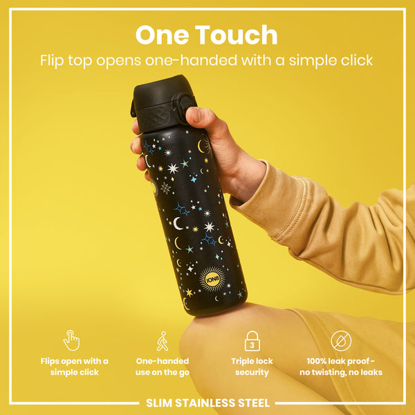 Leak Proof Slim Water Bottle, Stainless Steel, Celestial, 600ml (20oz)