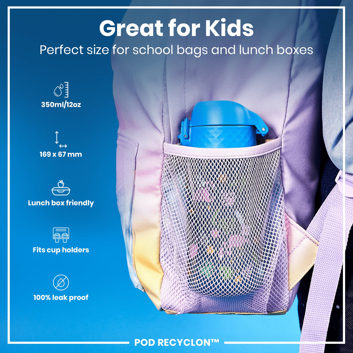 Leak Proof Kids Water Bottle, Recyclon, Flamingos, 350ml (12oz)