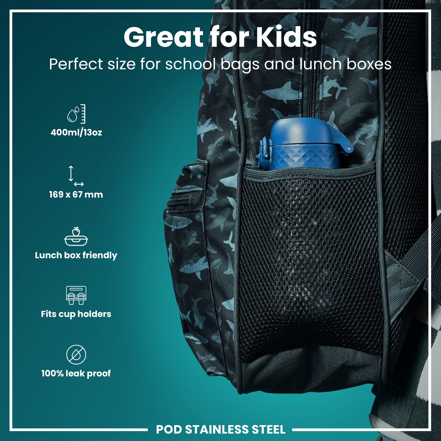 Leak Proof Kids Water Bottle, Stainless Steel, Rescue Vehicles, 400ml (13oz)