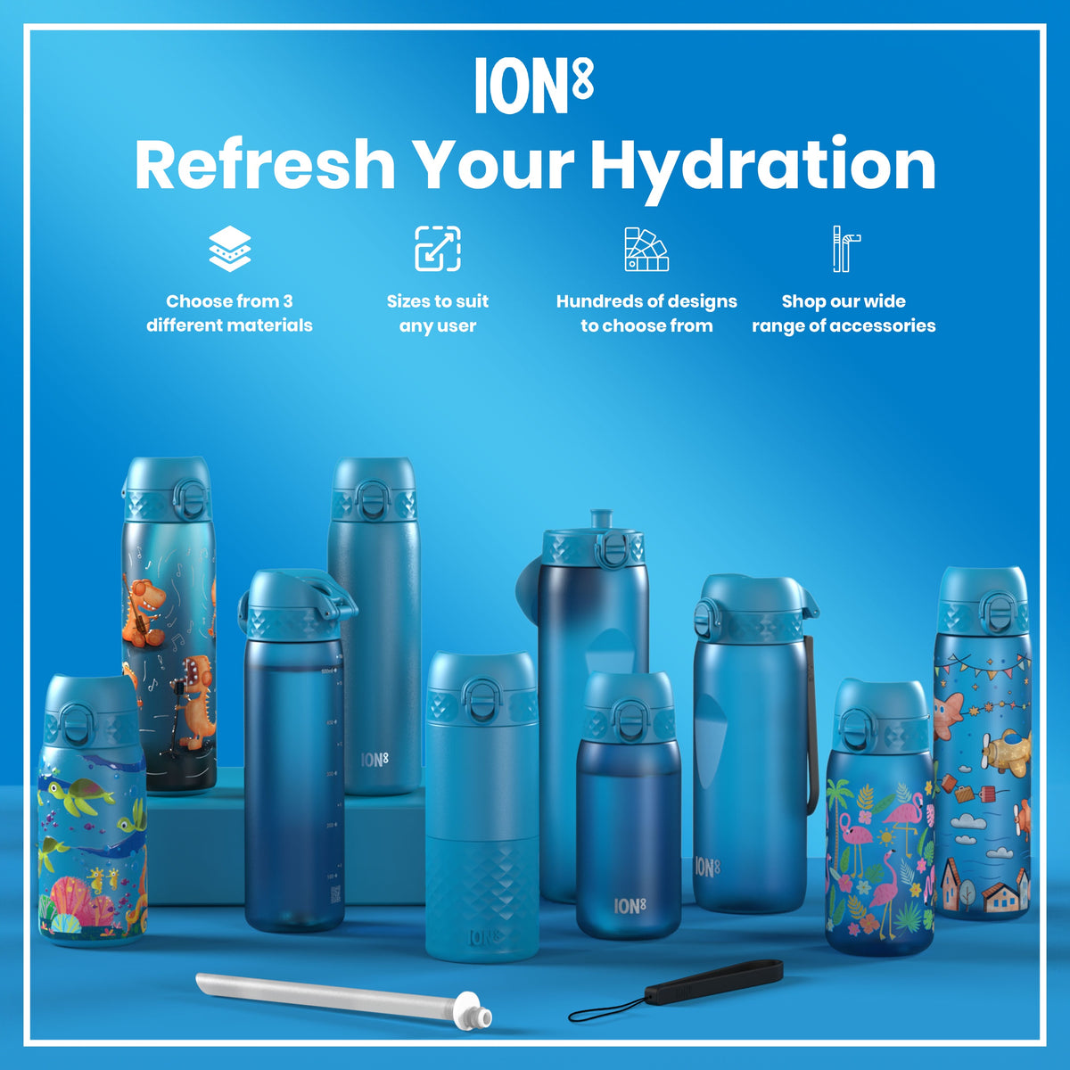 Slim Water Bottle – Blue, 500ml | ION8