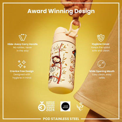 Leak Proof Kids Water Bottle, Stainless Steel, Monkeys, 400ml (13oz)