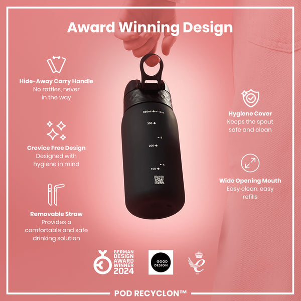 Leak Proof Small Water Bottle With Straw, Recyclon, Black, 350ml (12oz)