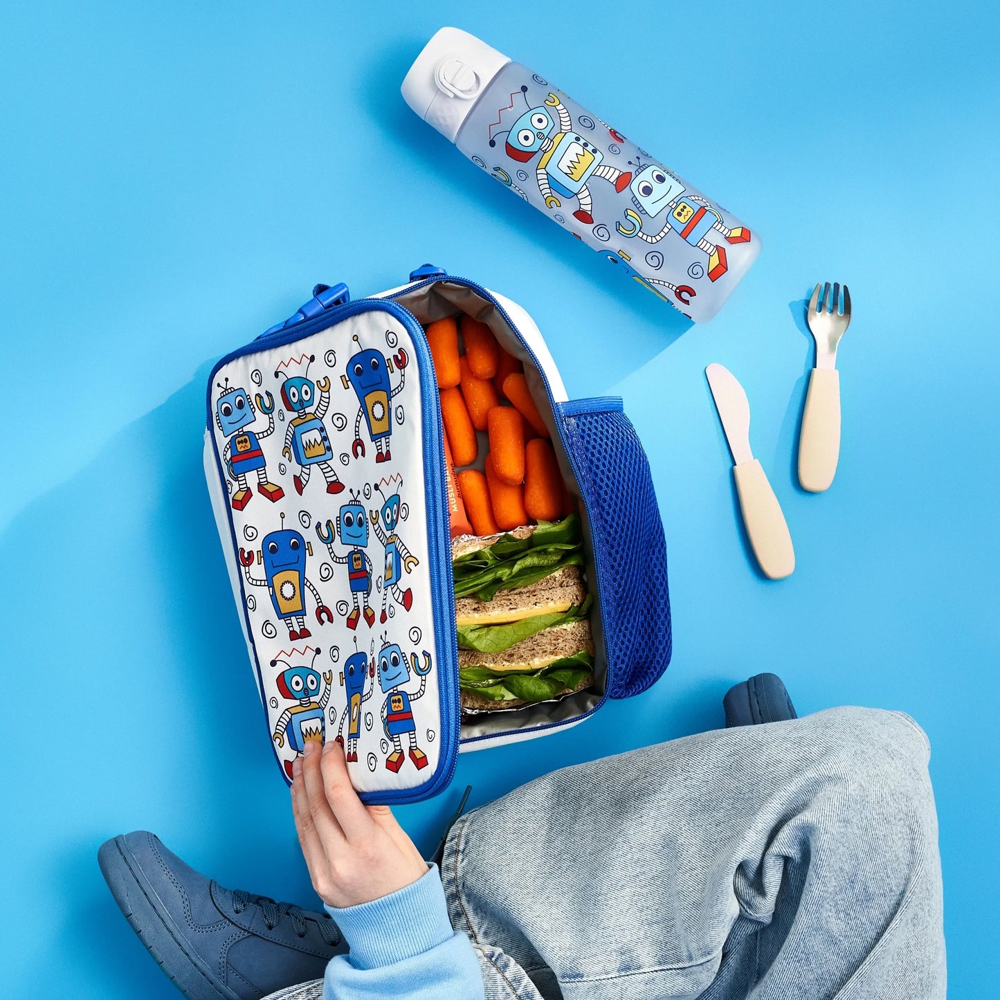 Kids Lunch Bag, Insulated, Robots, Medium