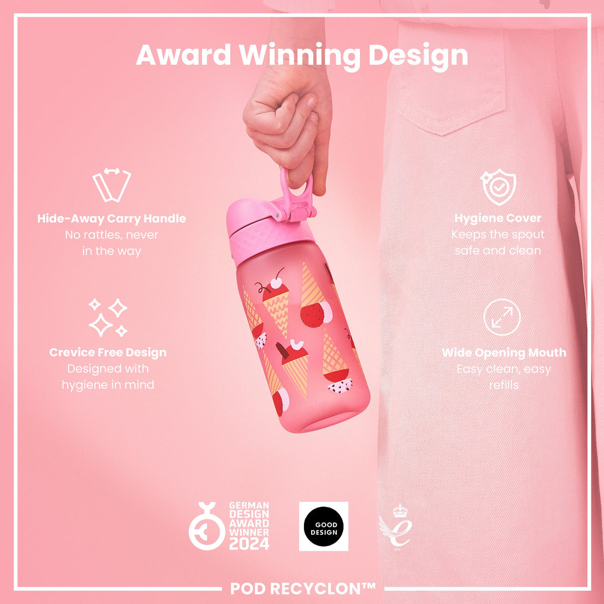 Leak Proof Kids Water Bottle, Recyclon, Ice Creams, 350ml (12oz)