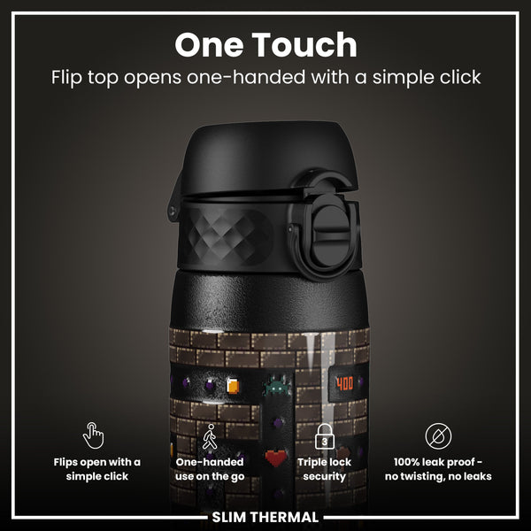 Leak Proof Slim Thermal Water Bottle, Insulated Steel, Gamer, 500ml (17oz)