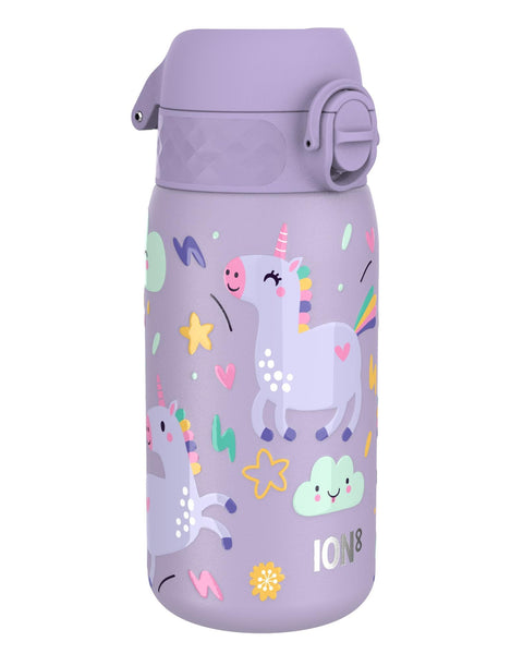 Leak Proof Kids Water Bottle, Stainless Steel, Purple Unicorns, 400ml (13oz)