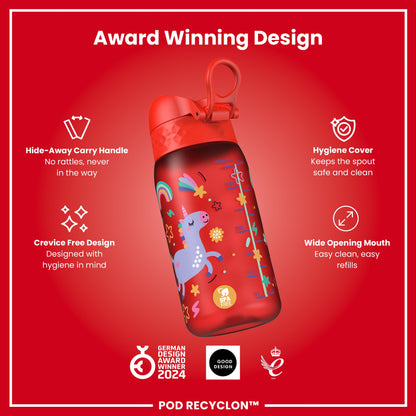 Auslaufsichere Kinderwasserflasche, Recyclon™, Einhörner, 350 ml (12 oz)
