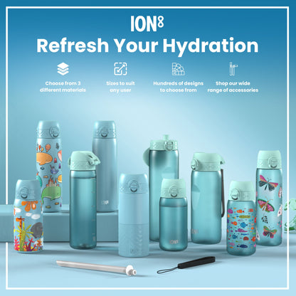 Leak Proof Kids Water Bottle, Stainless Steel, Blue Unicorns, 400ml (13oz)