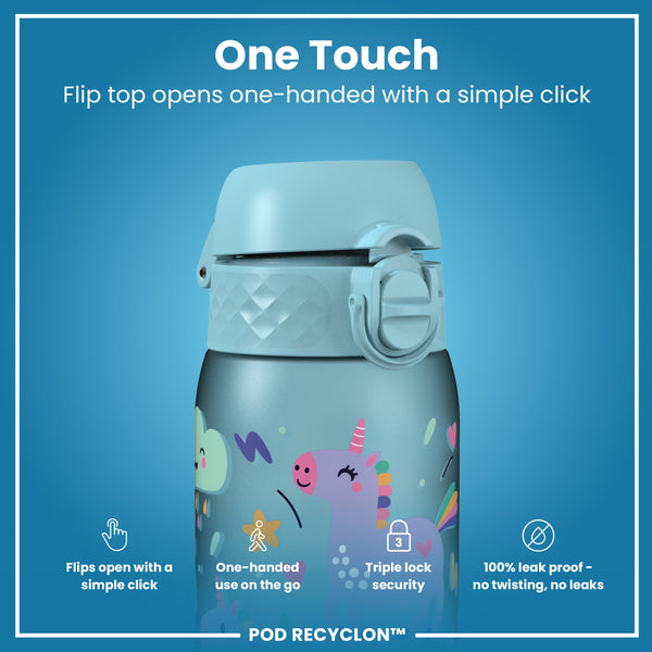 Leak Proof Kids Water Bottle, Recyclon, Blue Unicorns, 350ml (12oz)