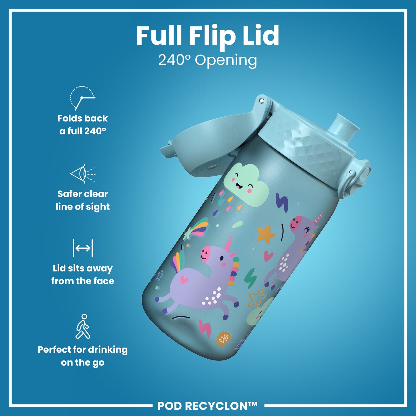 Auslaufsichere Kinderwasserflasche, Recyclon™, Einhörner, 350 ml (12 oz)