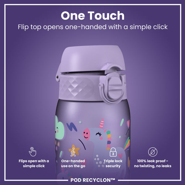 Leak Proof Kids Water Bottle, Recyclon, Purple Unicorns, 350ml (12oz)