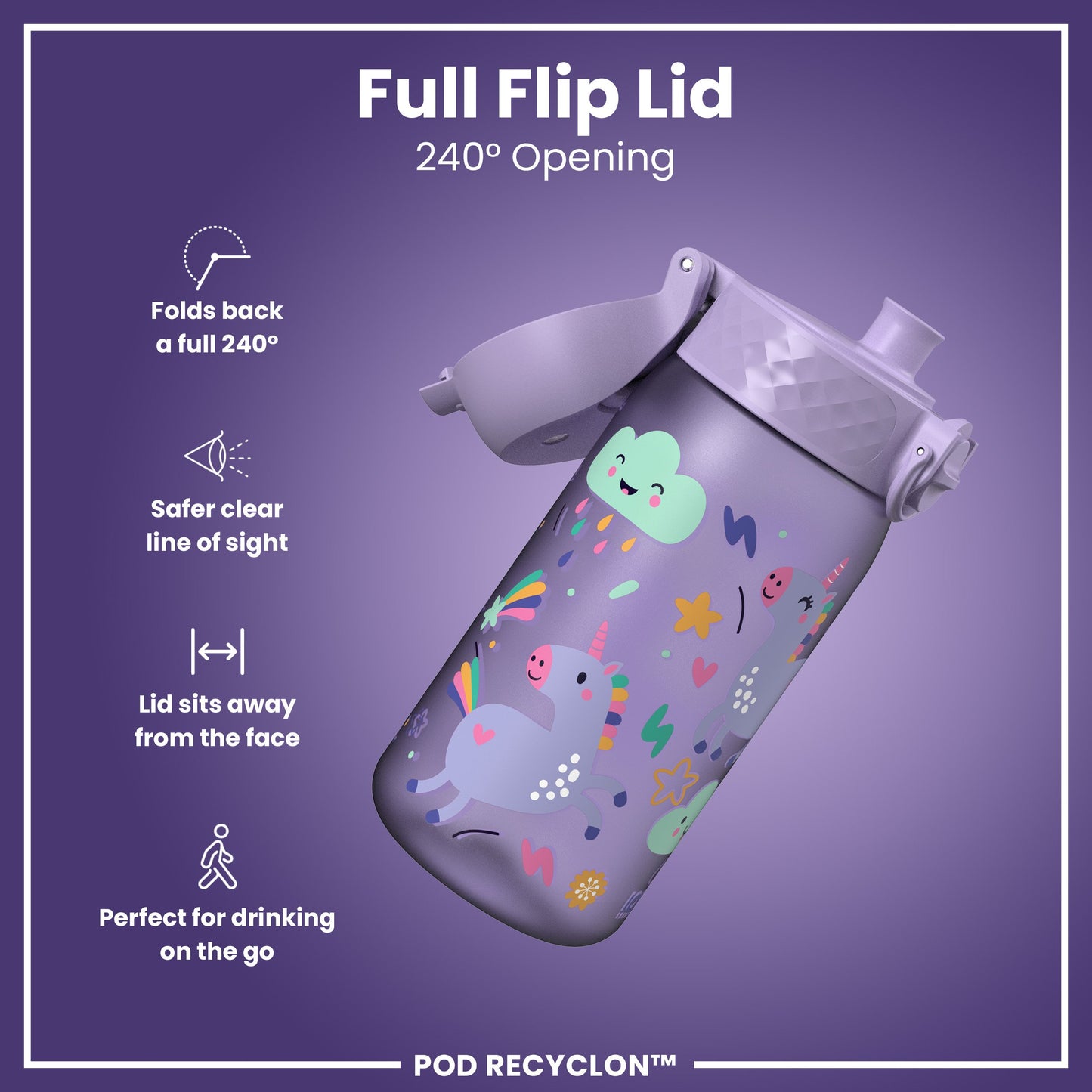 Auslaufsichere Kinderwasserflasche, Recyclon™, Einhörner, 350 ml (12 oz)
