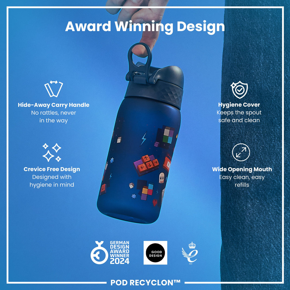 Leak Proof Kids Water Bottle, Recyclon, Gamer, 350ml (12oz)