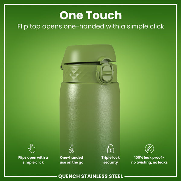 Leak Proof 1 Litre Water Bottle, Stainless Steel, Khaki Green, 1L