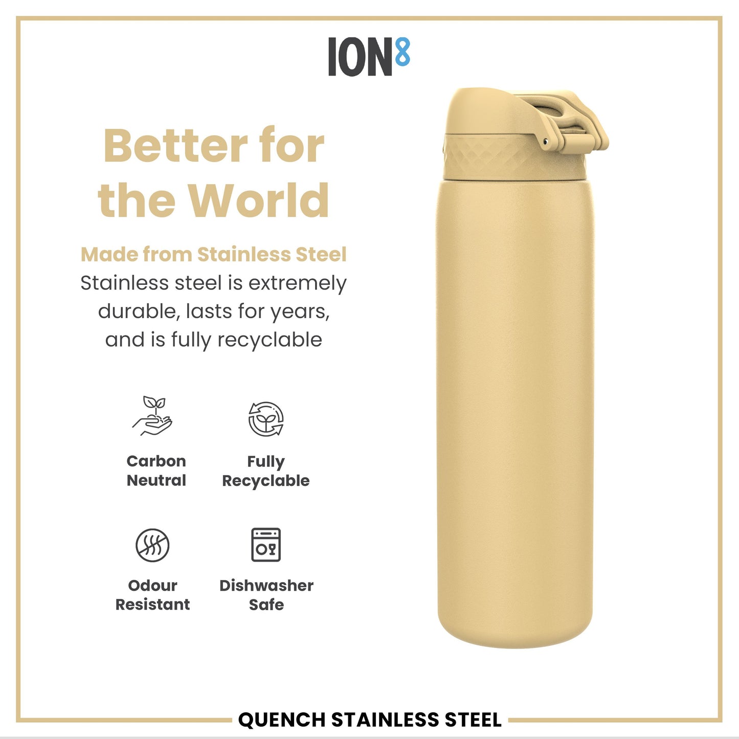 Leak Proof 1 Litre Water Bottle, Stainless Steel, Desert, 1L
