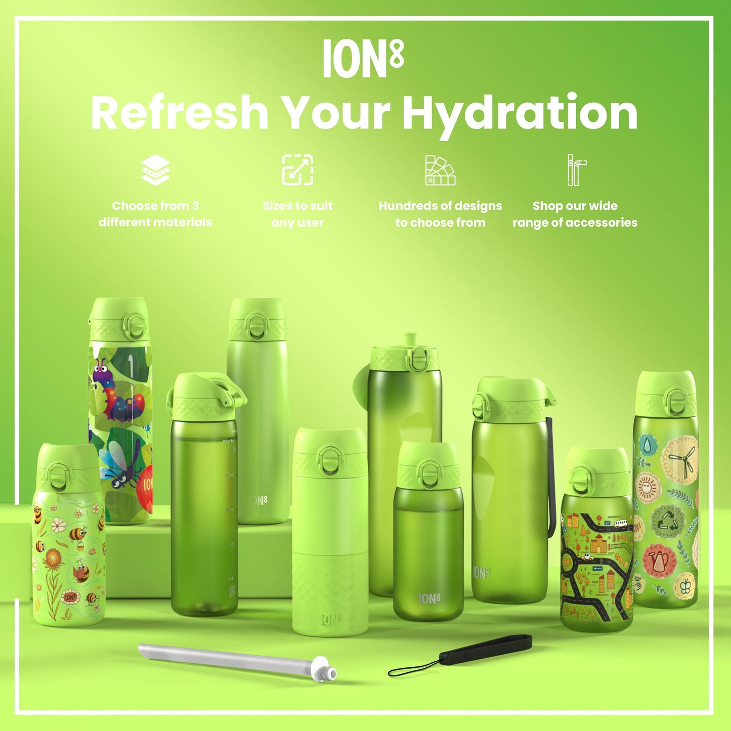 Leak Proof 1 litre Water Bottle, Recyclon, Khaki Green, 1L