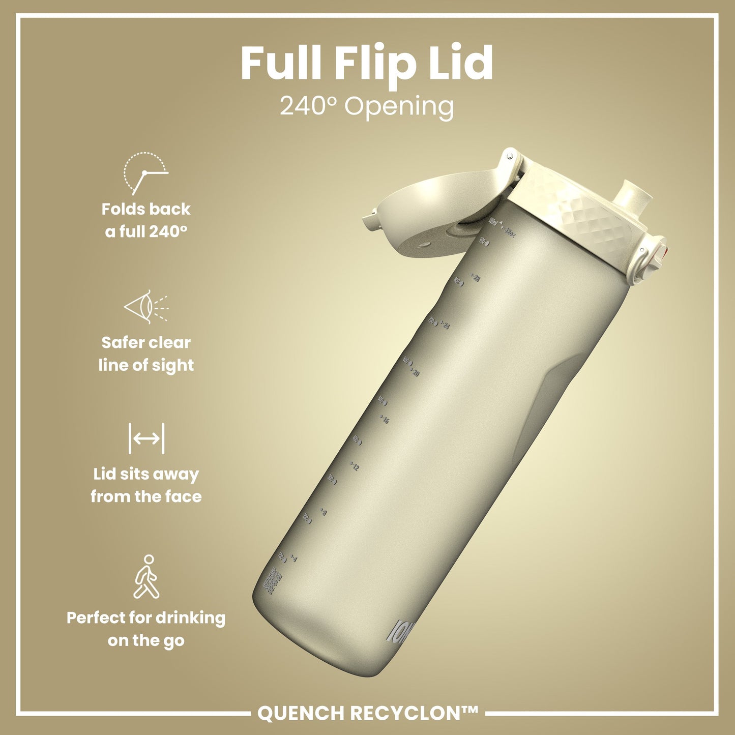 Leak Proof 1 litre Water Bottle, Recyclon, White, 1L