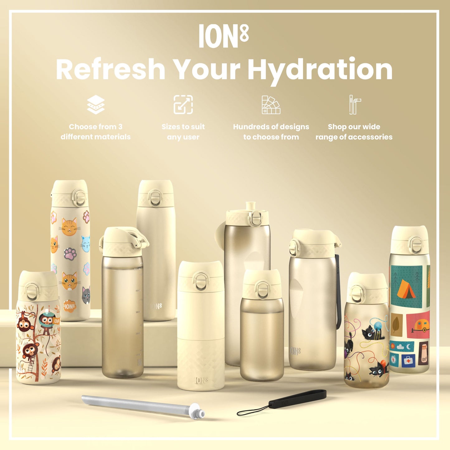 Leak Proof 1 litre Water Bottle, Recyclon, White, 1L