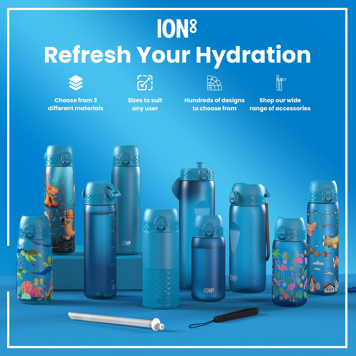 Leak Proof Slim Thermal Water Bottle, Insulated Steel, Airplanes, 500ml (17oz)