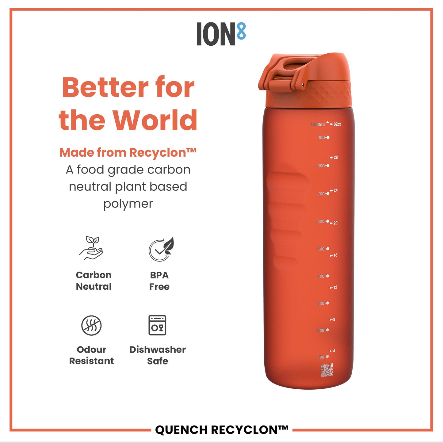 Leak Proof 1 litre Water Bottle, Recyclon, Orange, 1L