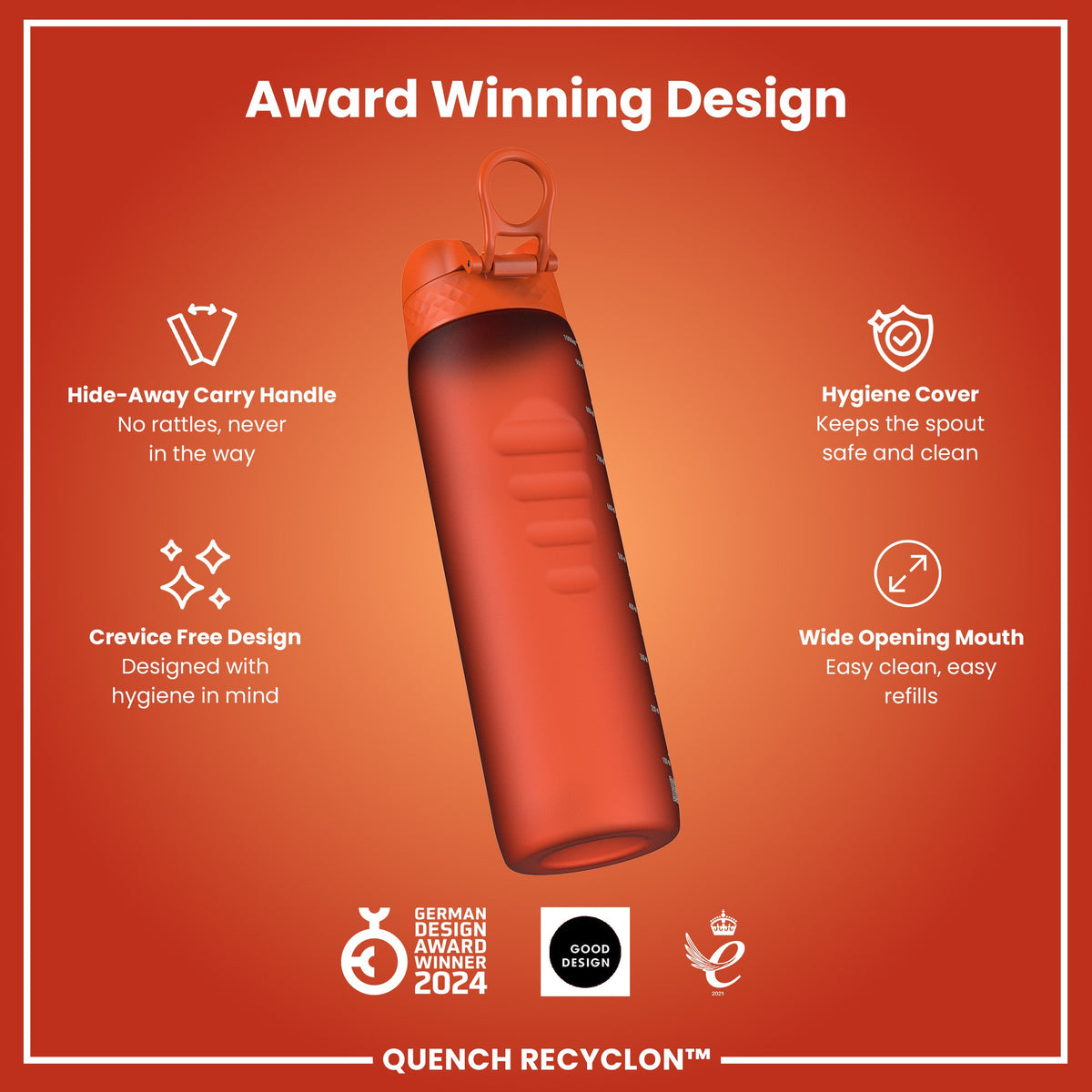 Leak Proof 1 litre Water Bottle, Recyclon, Hearty Orange, 1L