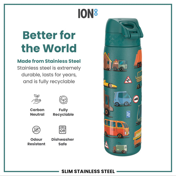 Leak Proof Slim Water Bottle, Stainless Steel, Automobiles, 600ml (20oz)