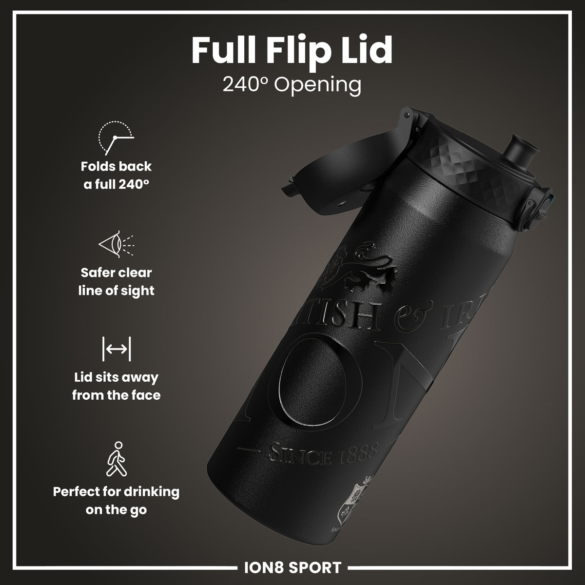 Lions X ION8 Insulated Steel Water Bottle, British & Irish Lions, Lions, 750ml (24oz)