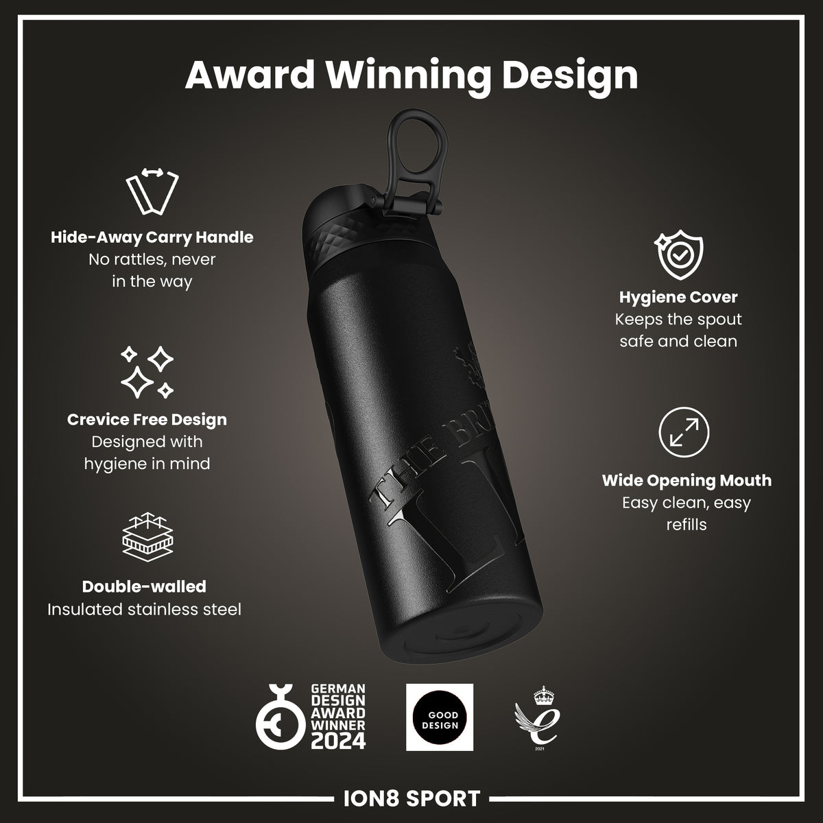 Lions X ION8 Insulated Steel Water Bottle, British & Irish Lions, Lions, 750ml (24oz)