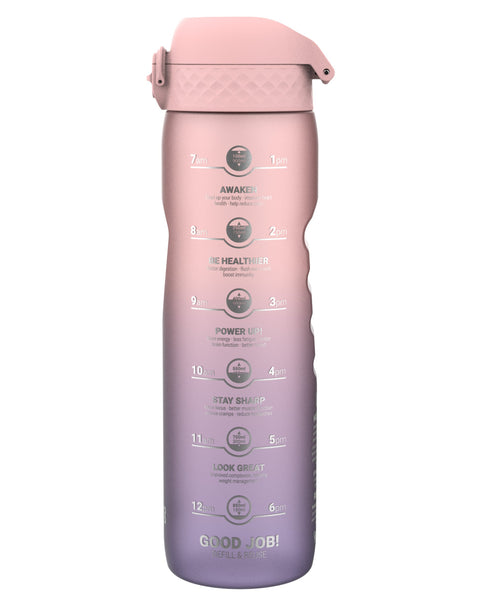 Leak Proof 1 Litre Water Bottle with Times to Drink, Recyclon, Purple & Rose, 1L