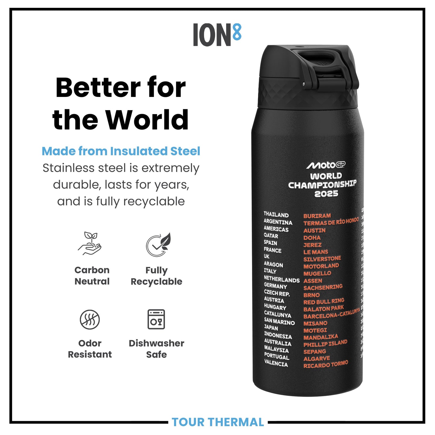 MotoGP X ION8 Insulated Steel Water Bottle, MotoGP Calendar, 750ml (24oz)