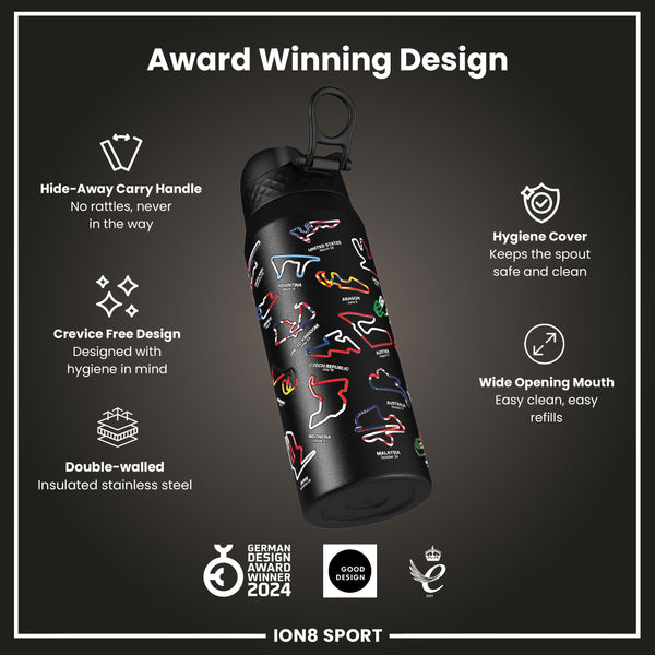 Botella de agua de acero inoxidable con aislamiento MotoGP x ION8, MotoGP Mix, 750 ml (24 oz)