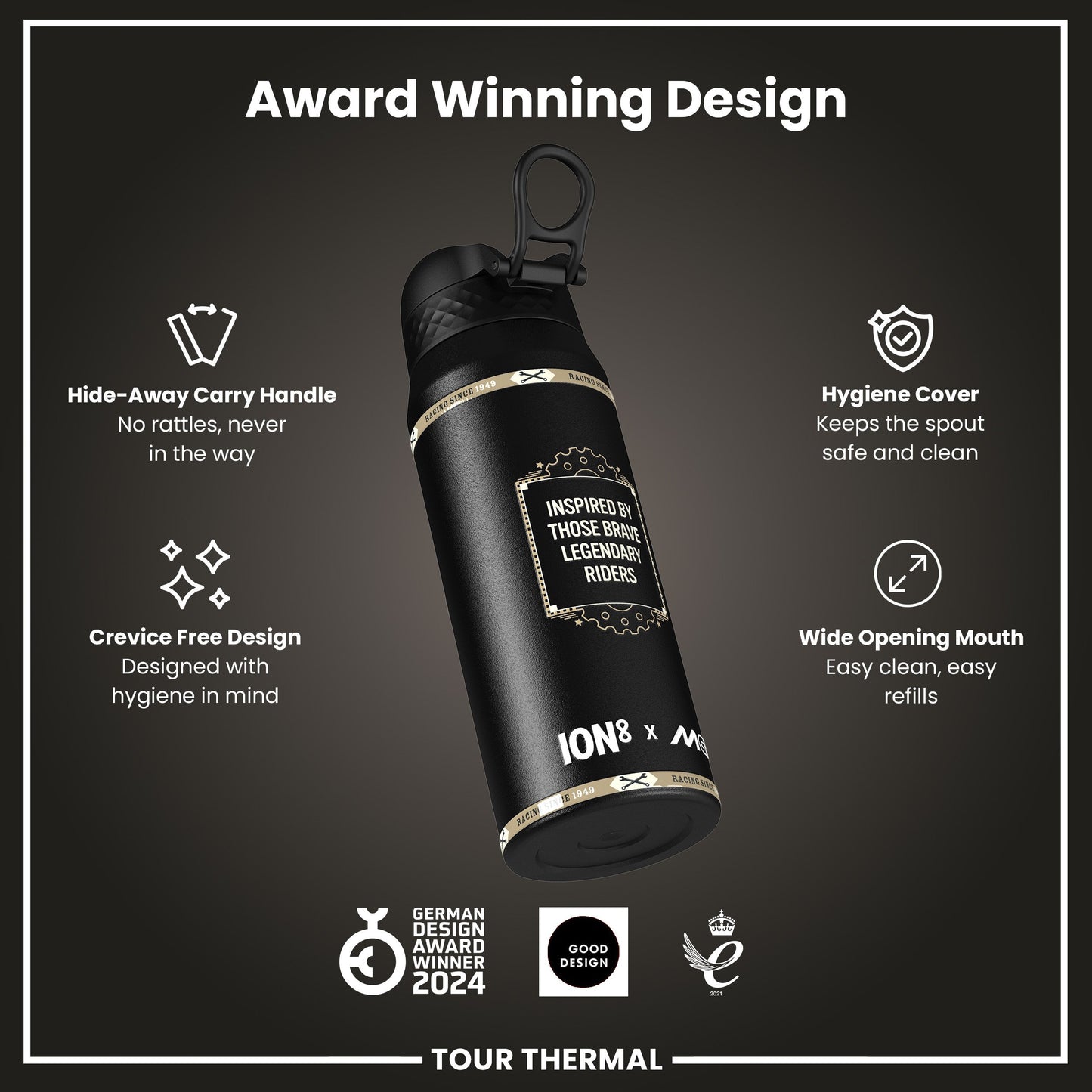 MotoGP X ION8 Insulated Steel Water Bottle, MotoGP Speed, 750ml (24oz)