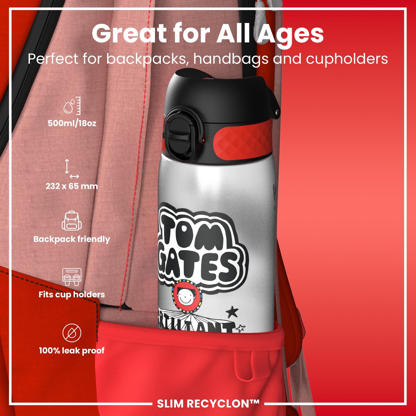 Tom Gates x Ion8 Water Bottle, Recyclon, Rockstar, 500ml (18oz)