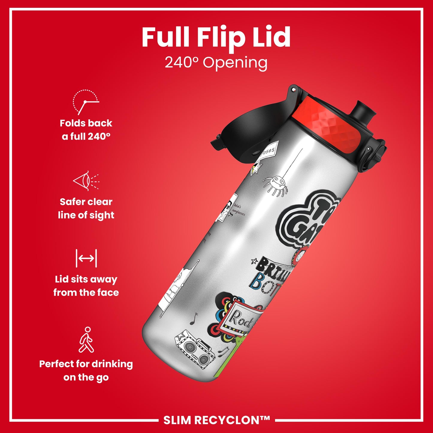 Tom Gates x Ion8 Water Bottle, Recyclon, Rockstar, 500ml (18oz)