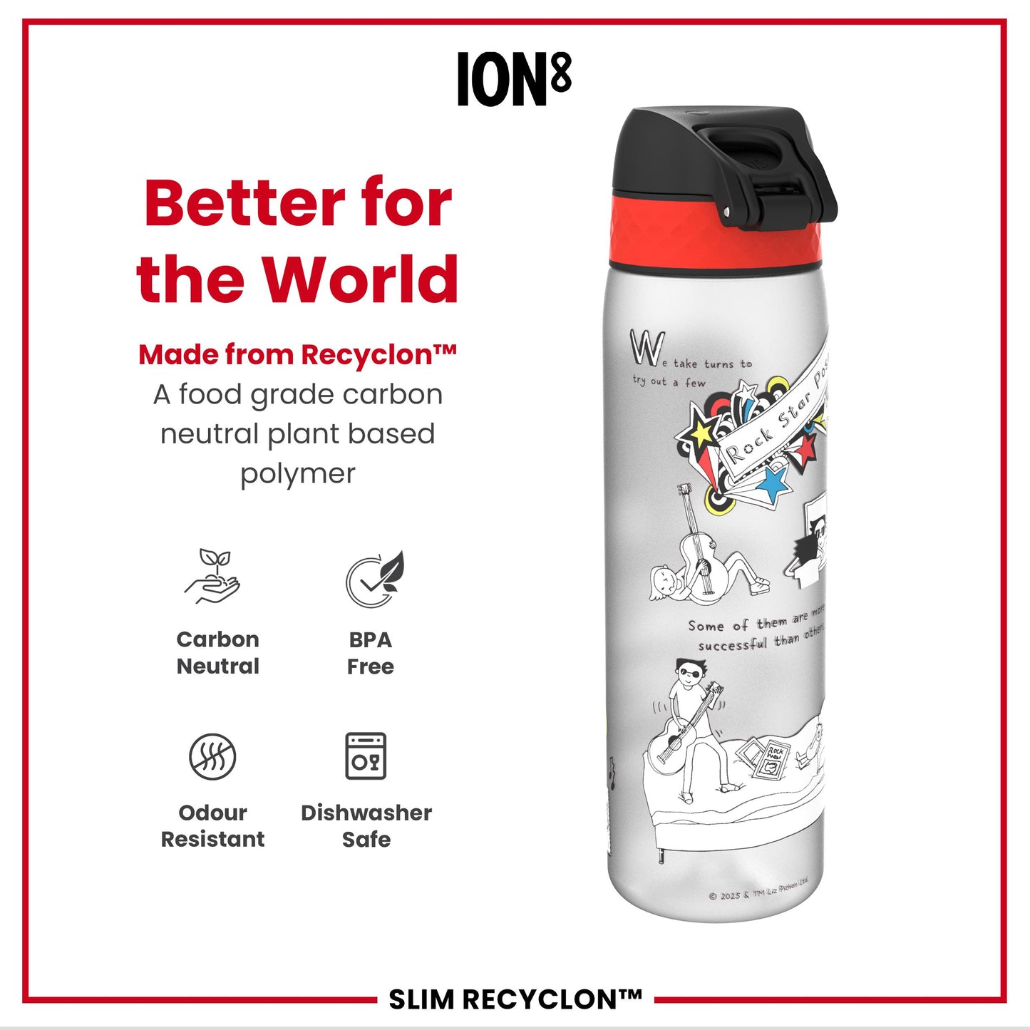 Tom Gates x Ion8 Water Bottle, Recyclon, Rockstar, 500ml (18oz)