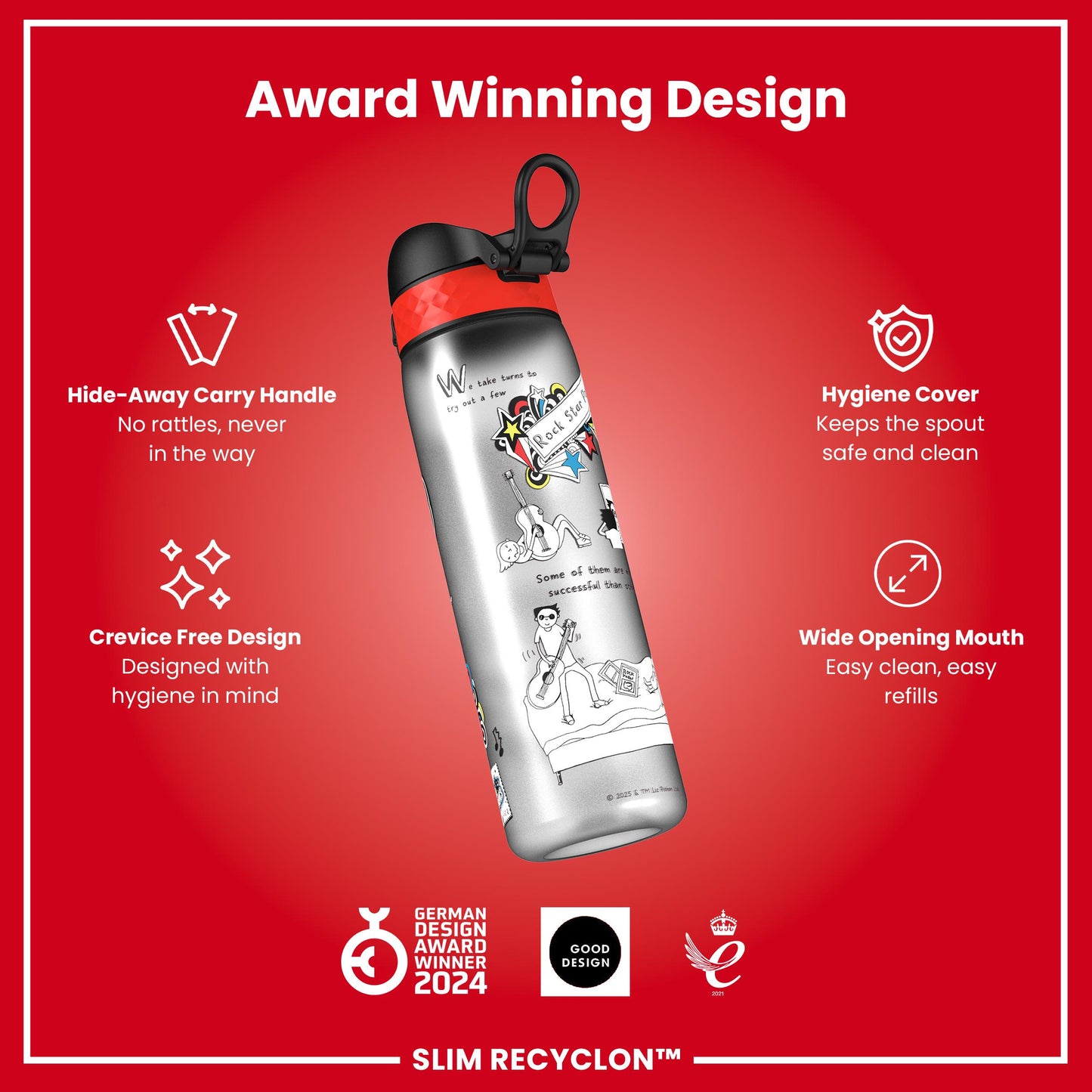 Tom Gates x Ion8 Water Bottle, Recyclon, Rockstar, 500ml (18oz)