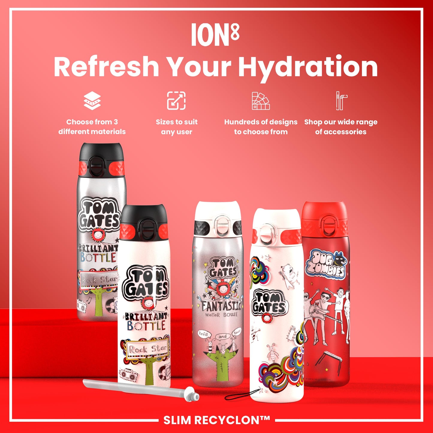 Tom Gates x Ion8 Water Bottle, Recyclon, Rockstar, 500ml (18oz)