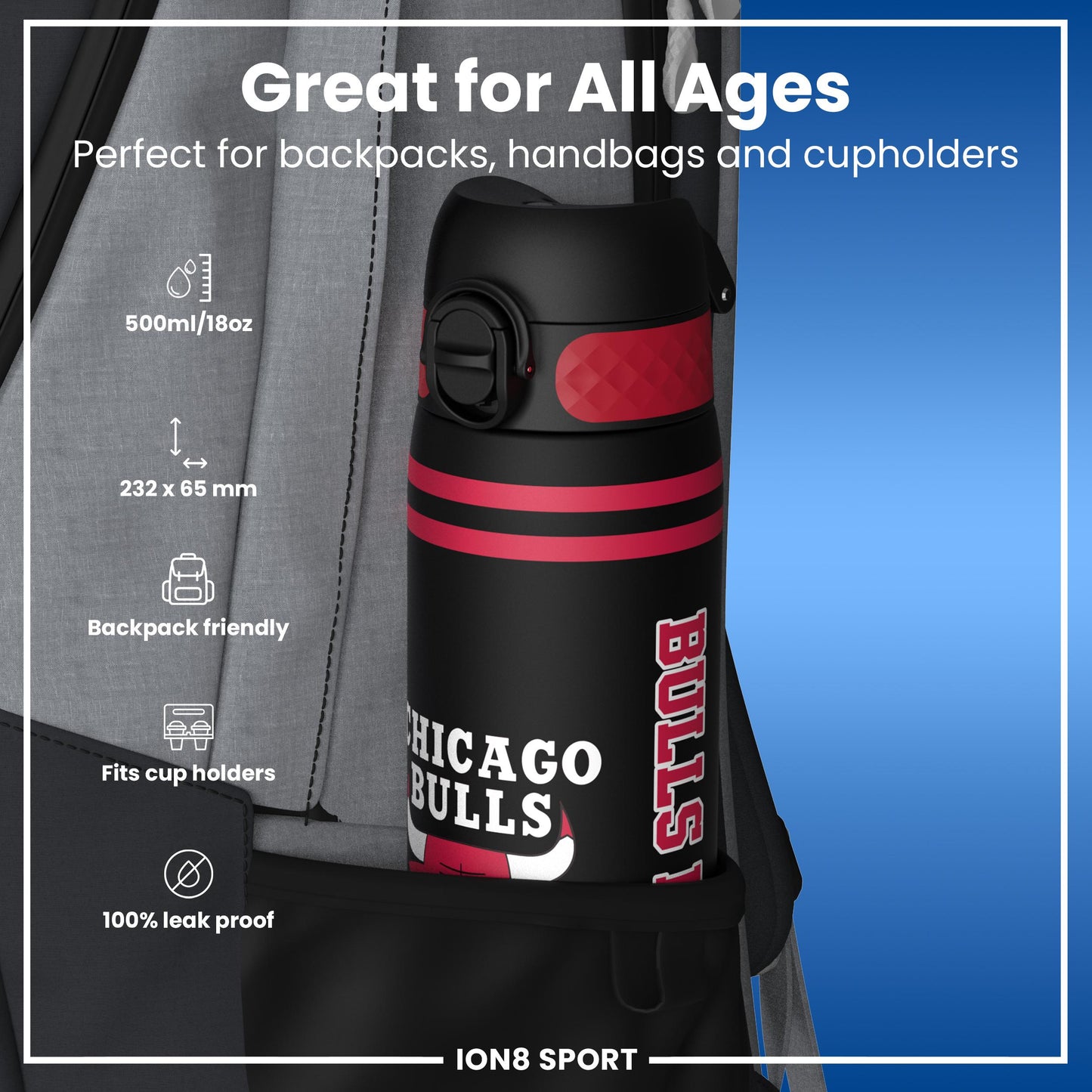 NBA x Ion8 Sports, Recyclon, Chicago Bulls, 500ml (18oz)