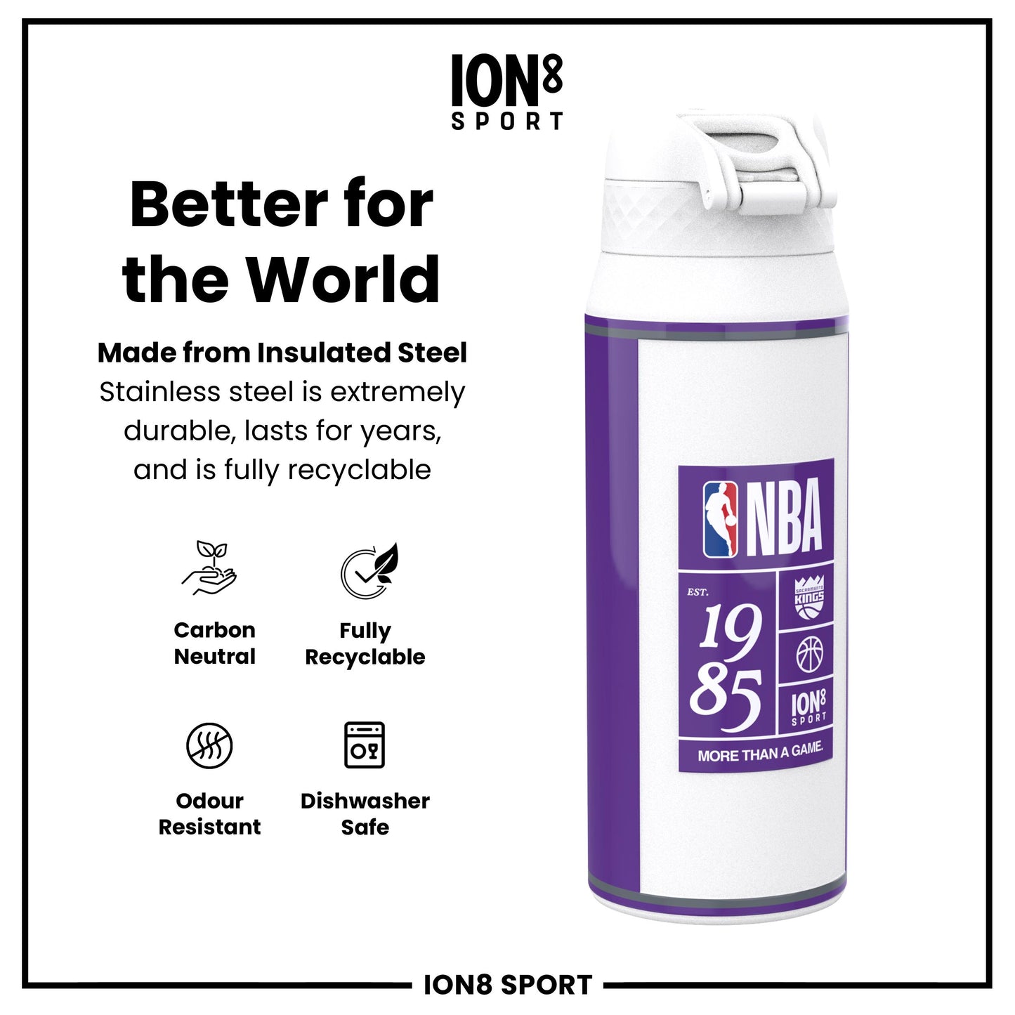 NBA x Ion8 Sports, Insulated Bottle, Sacramento Kings, 750ml (24oz)