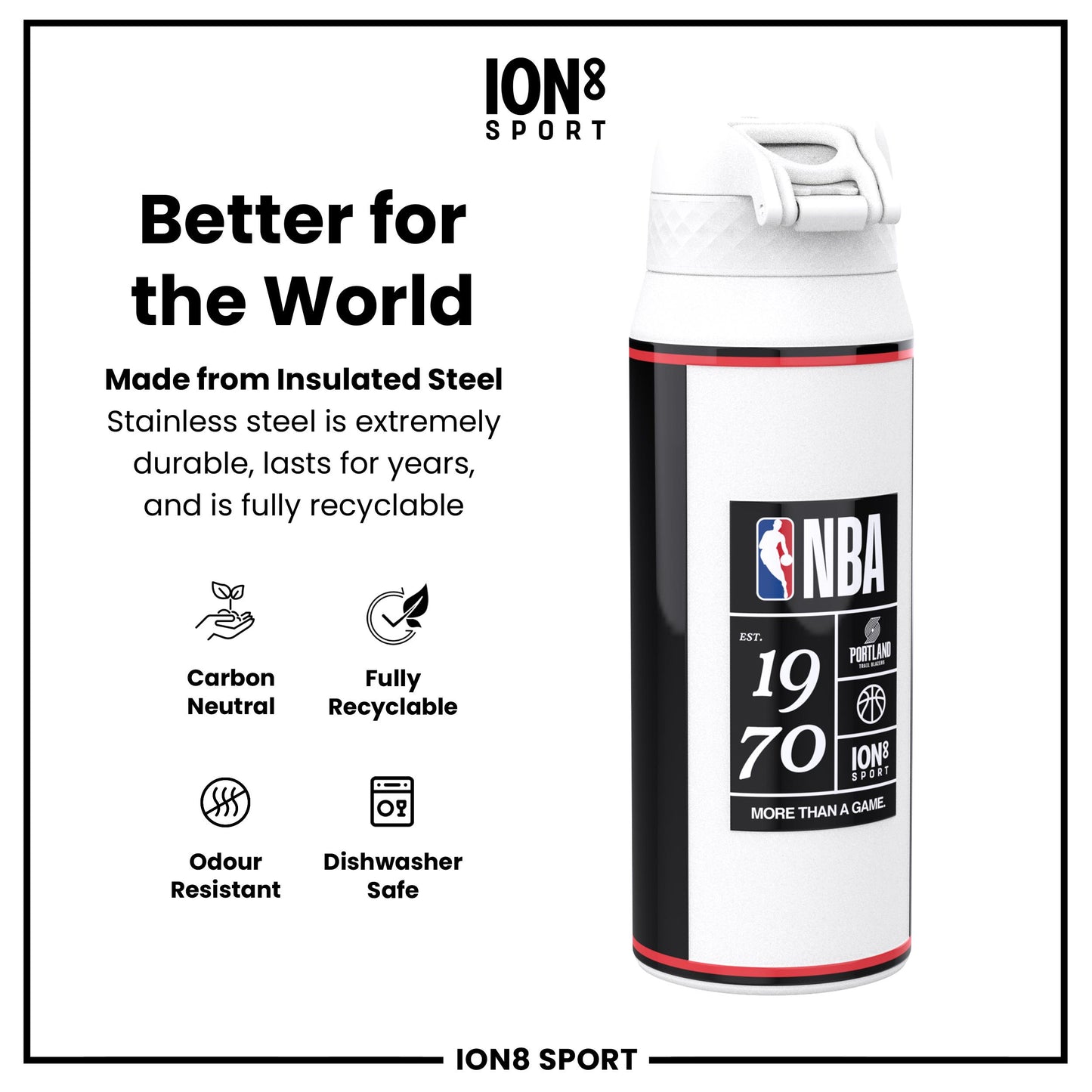 NBA x Ion8 Sports, Insulated Bottle, Portland Trailblazers, 750ml (24oz)