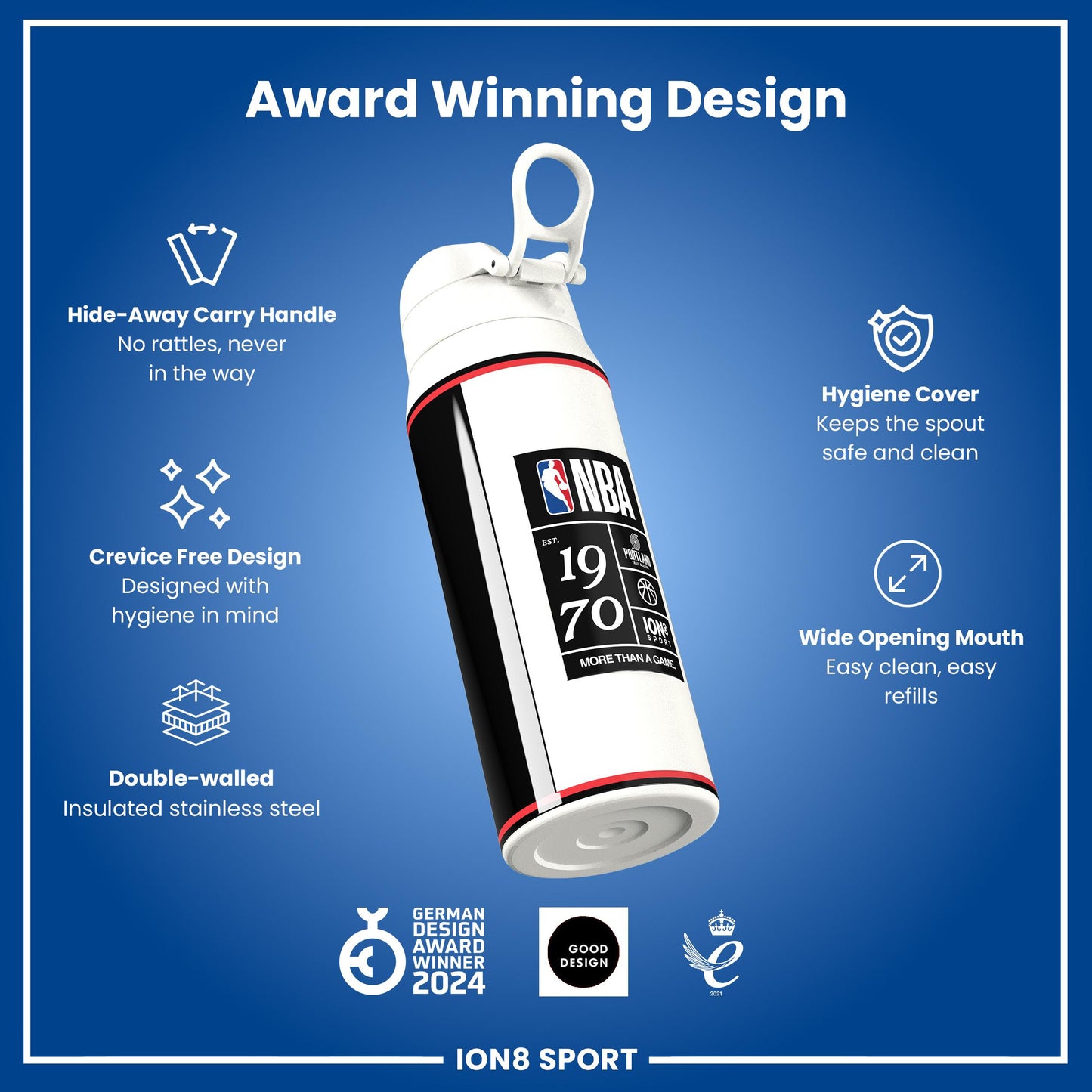 NBA x Ion8 Sports, Insulated Bottle, Portland Trailblazers, 750ml (24oz)