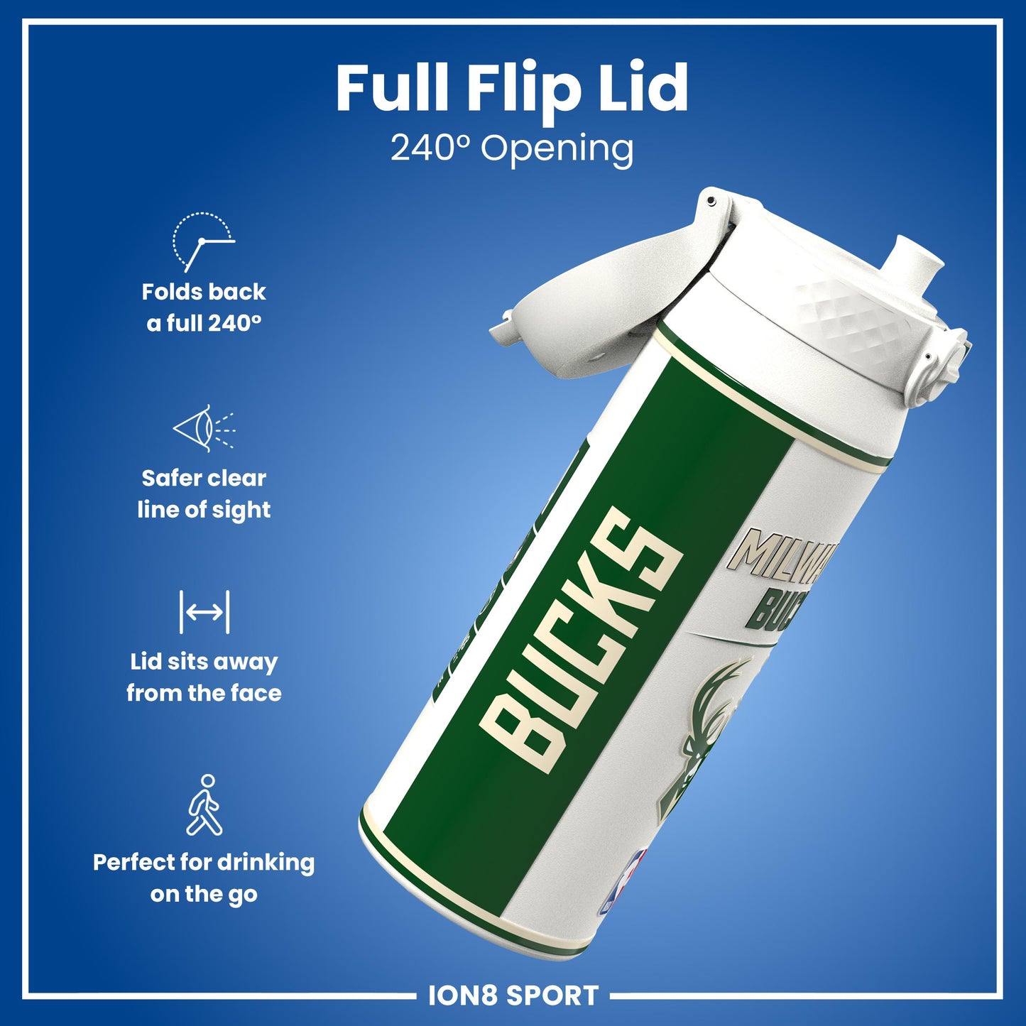 NBA x Ion8 Sports, Insulated Bottle, Milwaukee Bucks, 750ml (24oz)