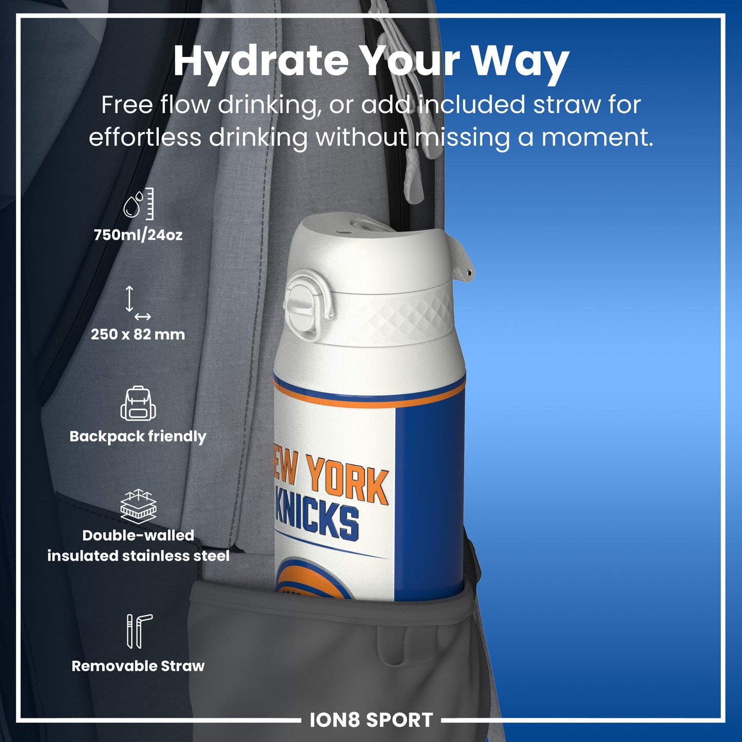 NBA x Ion8 Sports, Insulated Bottle, NY Knicks, 750ml (24oz)