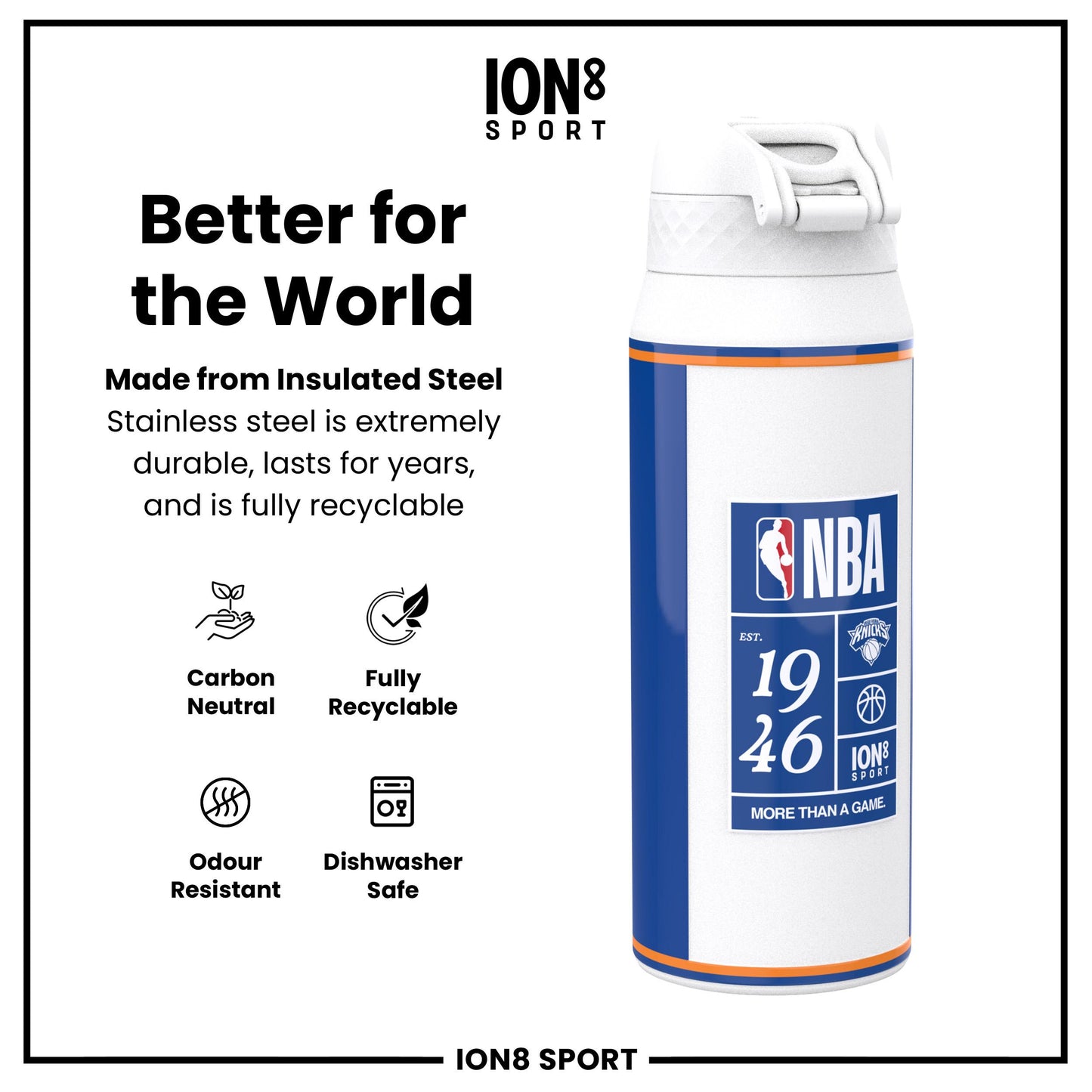 NBA x Ion8 Sports, Insulated Bottle, NY Knicks, 750ml (24oz)