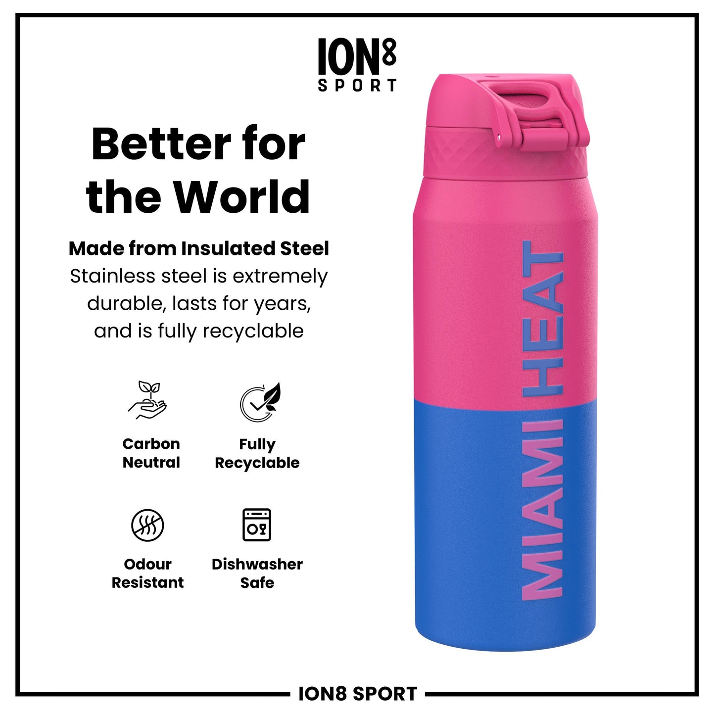 NBA x Ion8 Sports, Insulated Bottle, Miami Heat, 750ml (24oz)