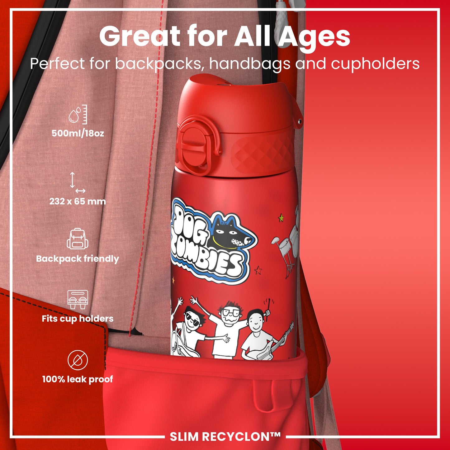 Tom Gates x Ion8 Leakproof, Recyclon, Dog Zombies, 500ml (18oz)
