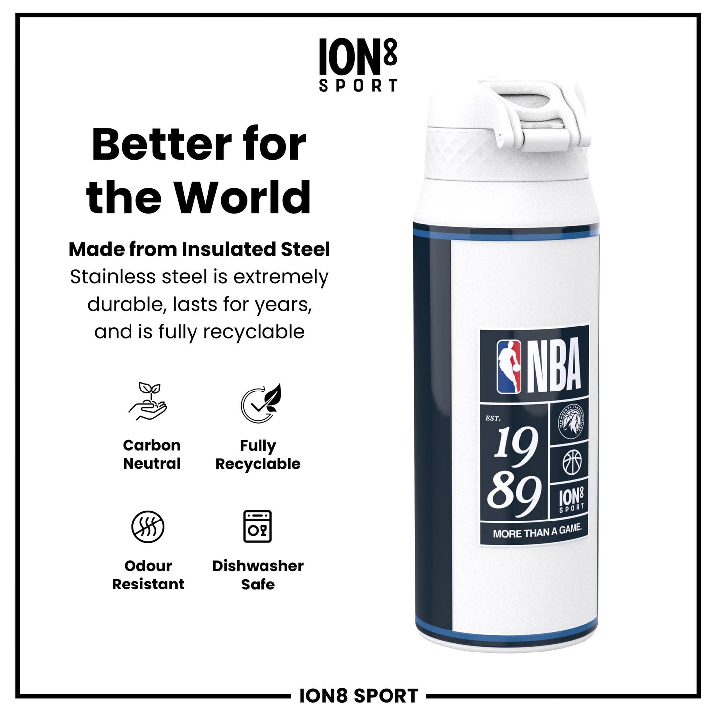 NBA x Ion8 Sports, Insulated Bottle, MN Timberwolves, 750ml (24oz)