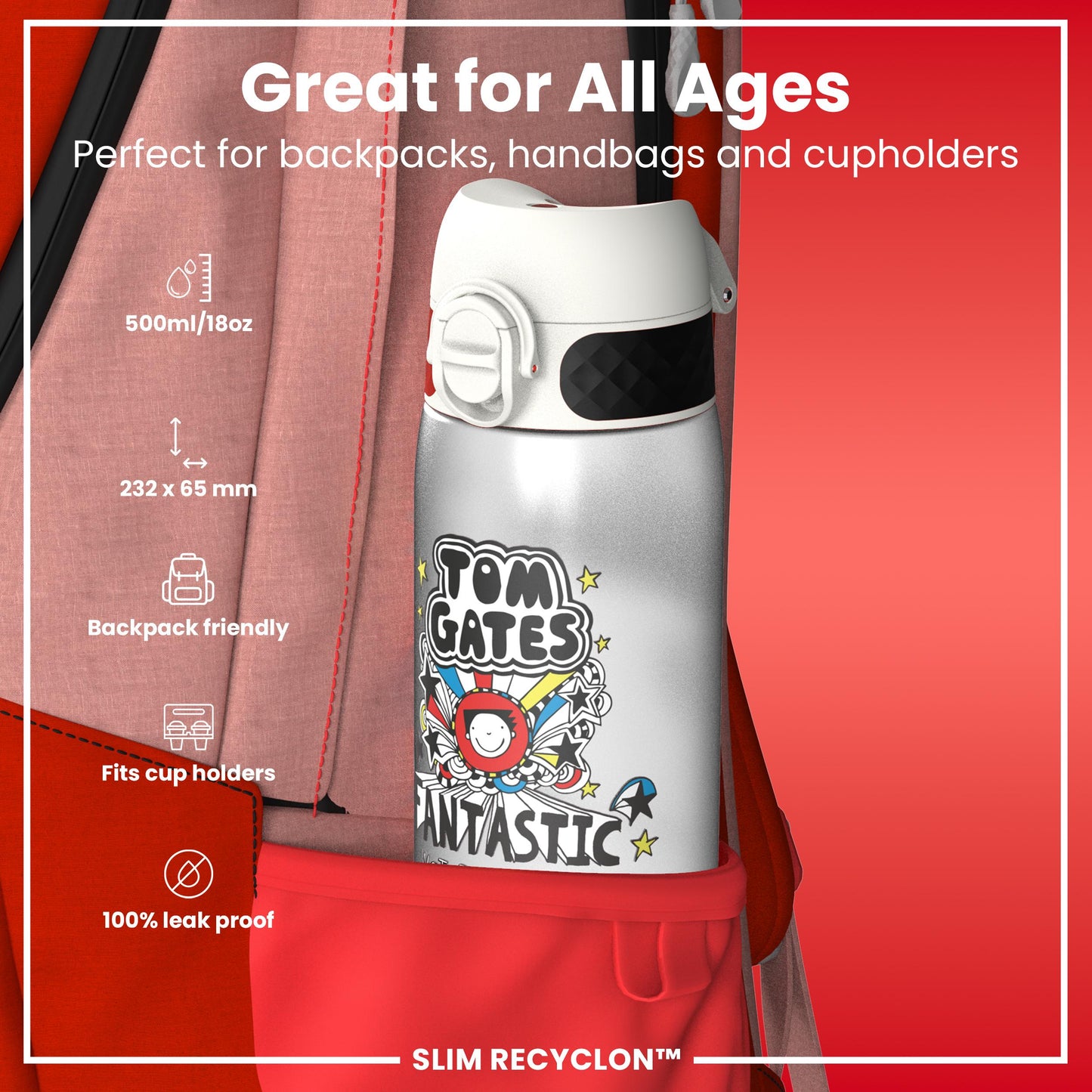 Tom Gates x Ion8 Leakproof, Recyclon, Motivator, 500ml (18oz)