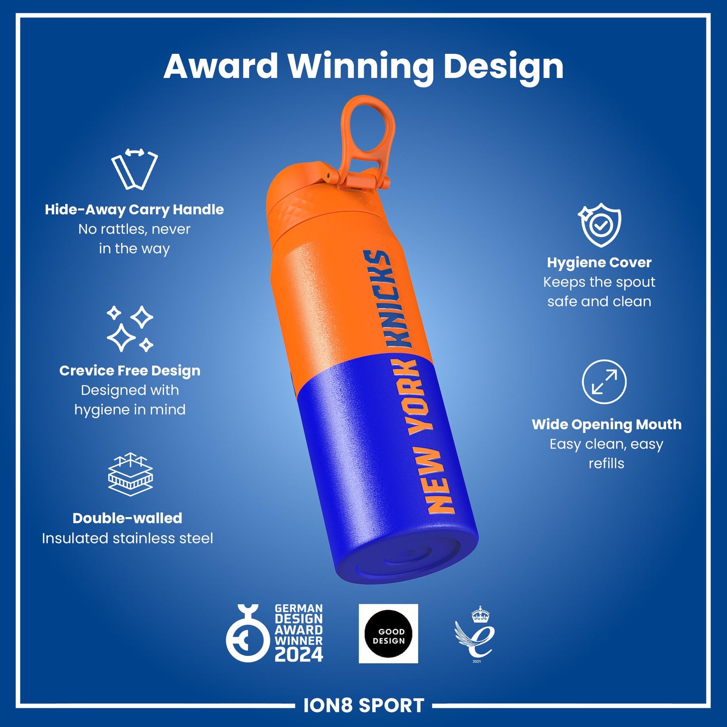 NBA x Ion8 Sports, Insulated Bottle, NY Knicks, 750ml (24oz)