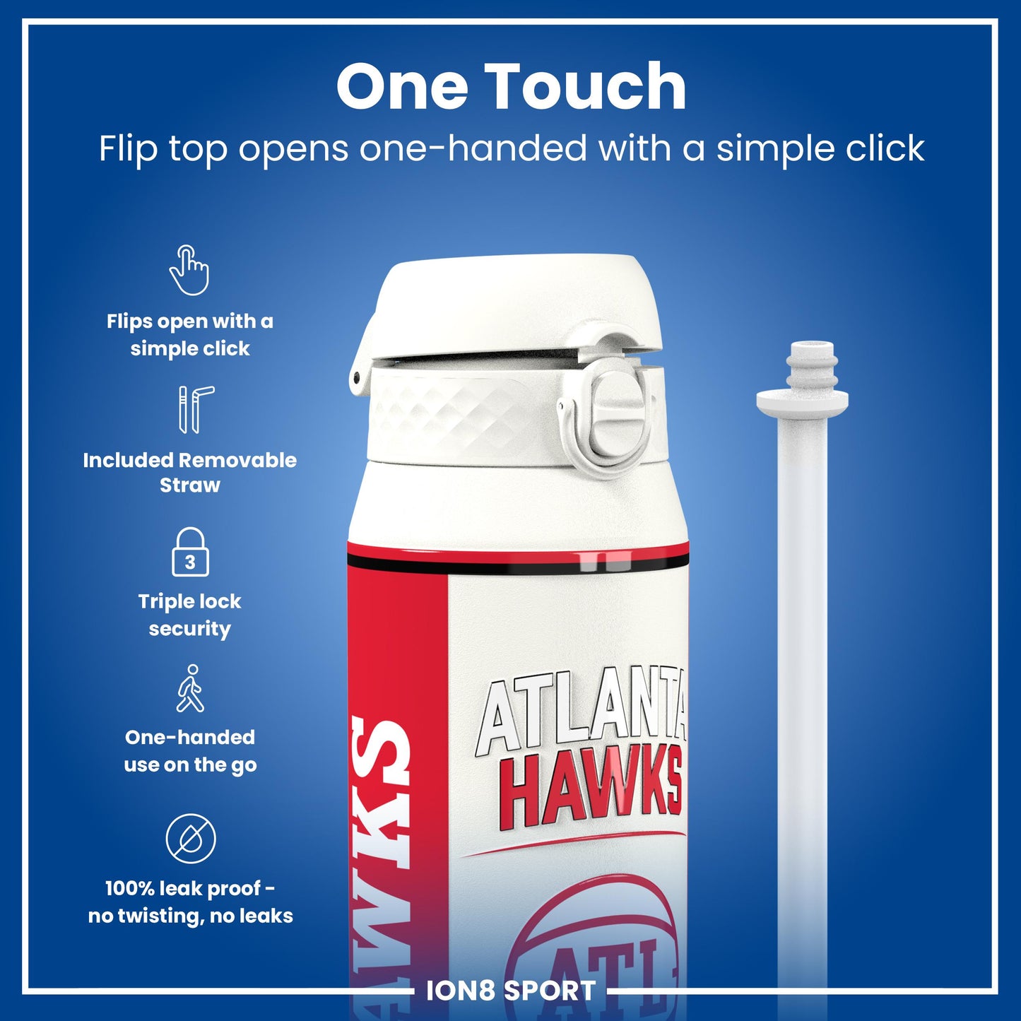 NBA x Ion8 Sports, Insulated Bottle, Atlanta Hawks, 750ml (24oz)